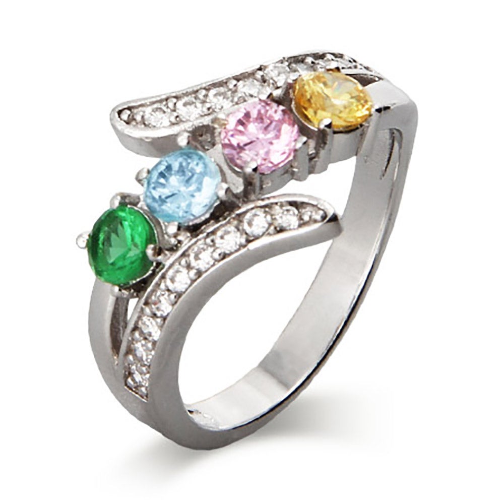 925 Silver Sz 5 Thru 10 Gemstone Bypass Ring Choice of 3 Colors Relios 